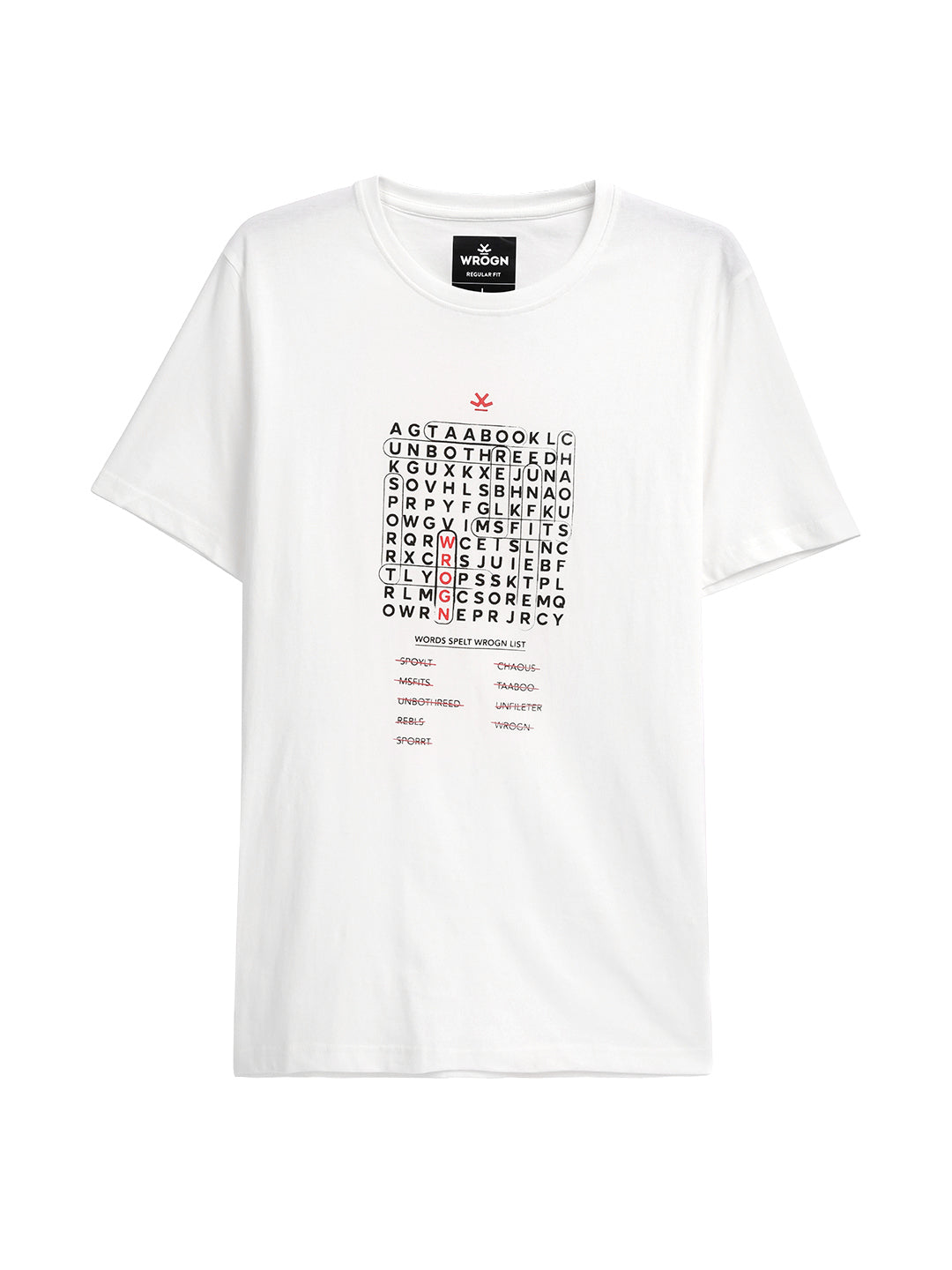 White Crossword Printed T-Shirt