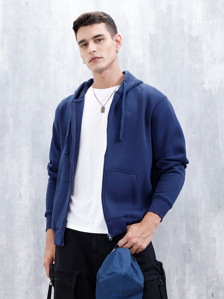 Men’s Solid Zip-Up Hoodie Sweatshirt | Blue
