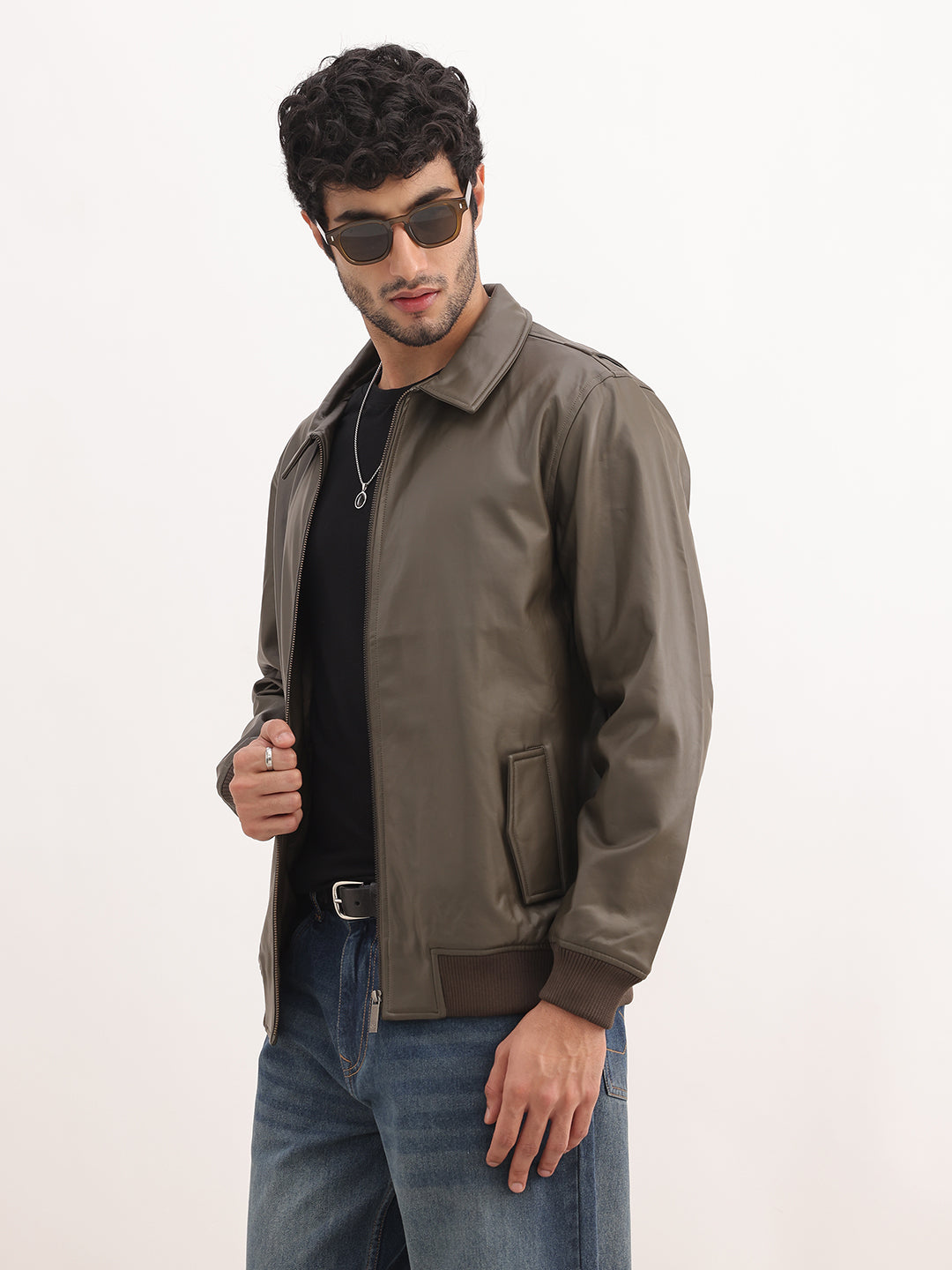 Solid Regular Fit Zipper Jacket | Olive