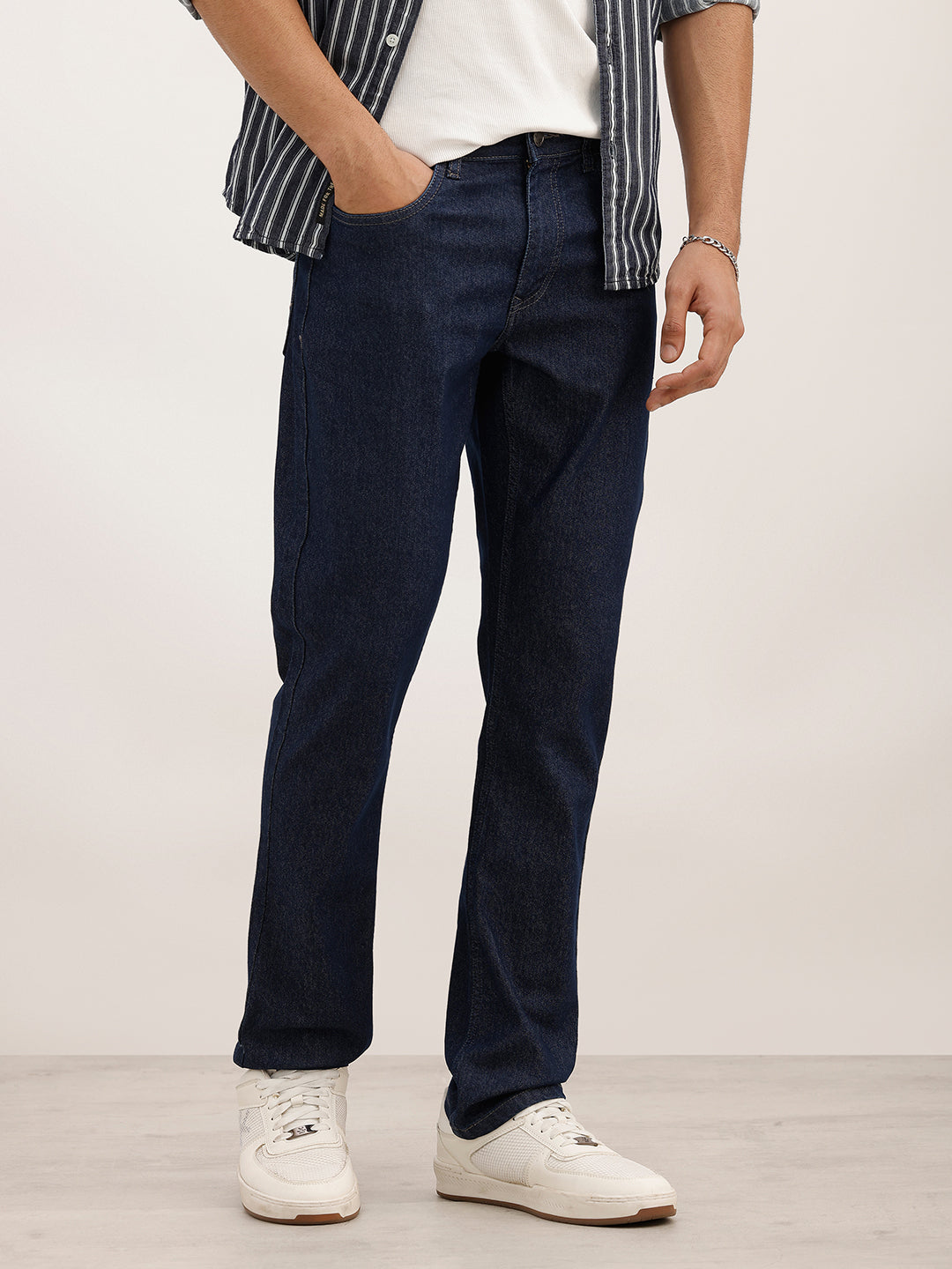 Solid Regular Fit Denim Jeans | Dark Blue