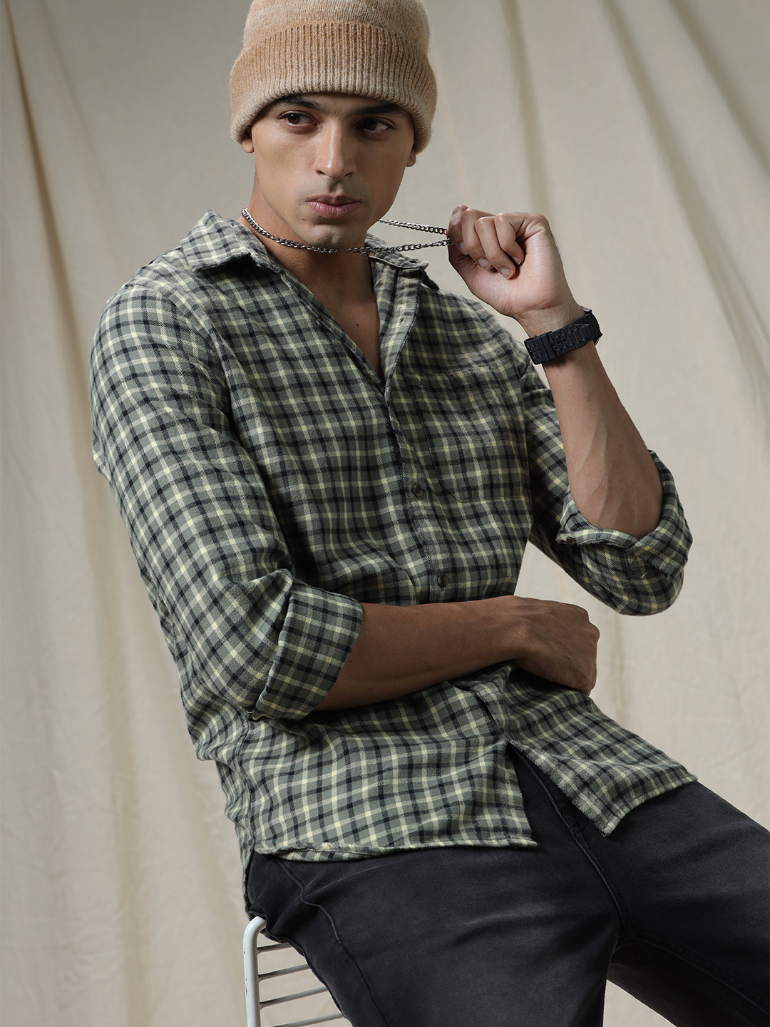 Checked Grids Green Shirt