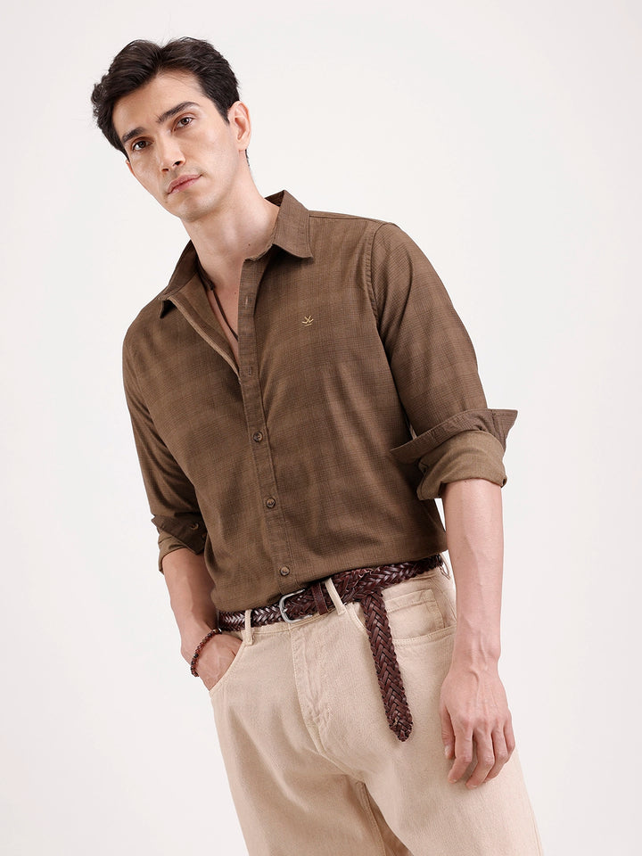 Classic Full Sleeve Checkered Shirt   |  Brown