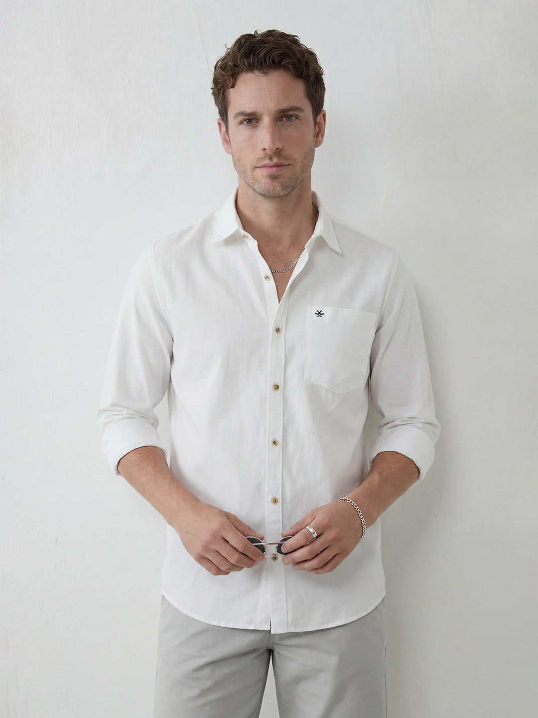 Solid Regular Fit Full Sleeve Shirt | White