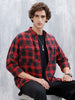 Wrogn Men's Drop-Shoulder Checked Oversized Casual Shirt | Red