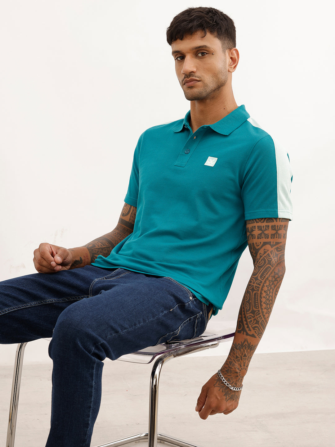 Classic Contrast Sleeves Polo T-Shirt | Teal | WWTS226F