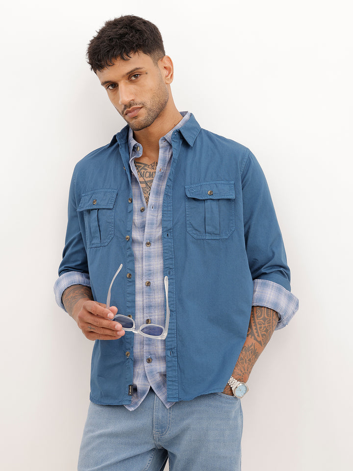 Regular Fit Double Pocket Shirt | Blue