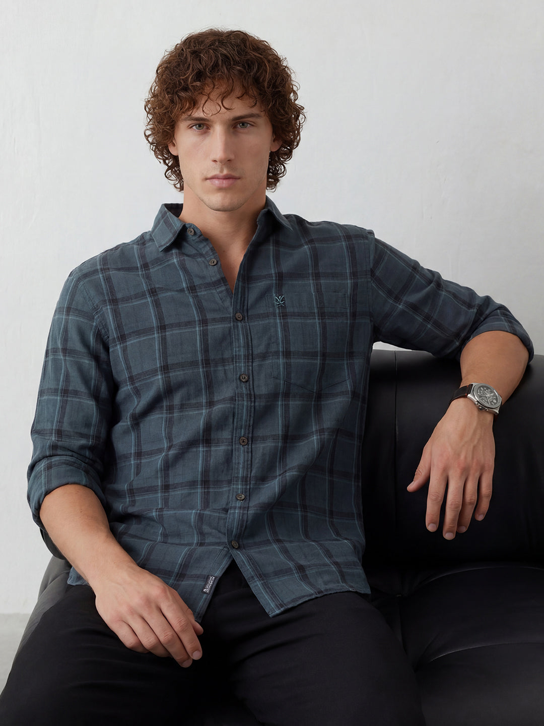 Regular Fit Checkered Shirt | Teal
