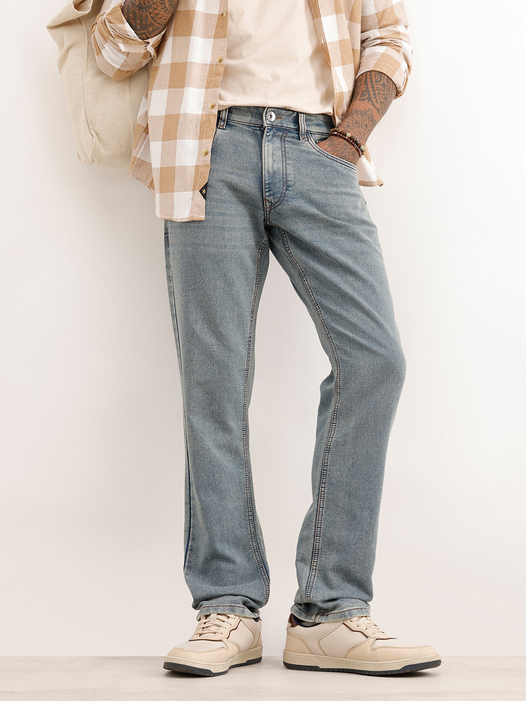Washed Straight Fit Denim Jeans | Light Blue