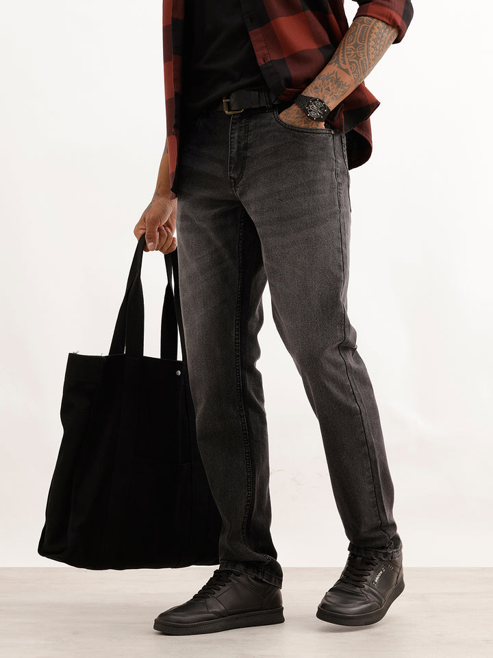 Faded Straight Fit Denim Jeans | Grey