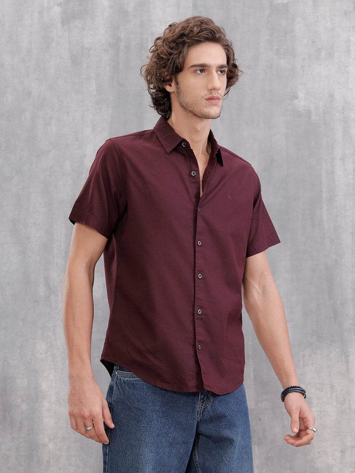 Solid 100%Cotton Regular Fit Shirt | Maroon
