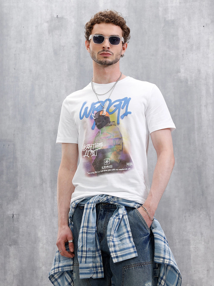 Graffiti Printed Slim Fit T-Shirt | White