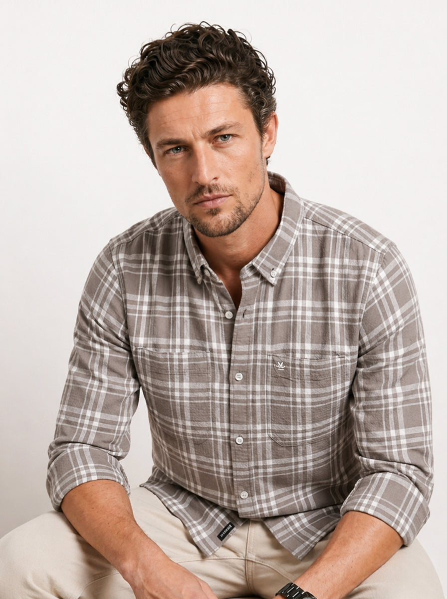 Slim Fit Checkered Shirt | Peach