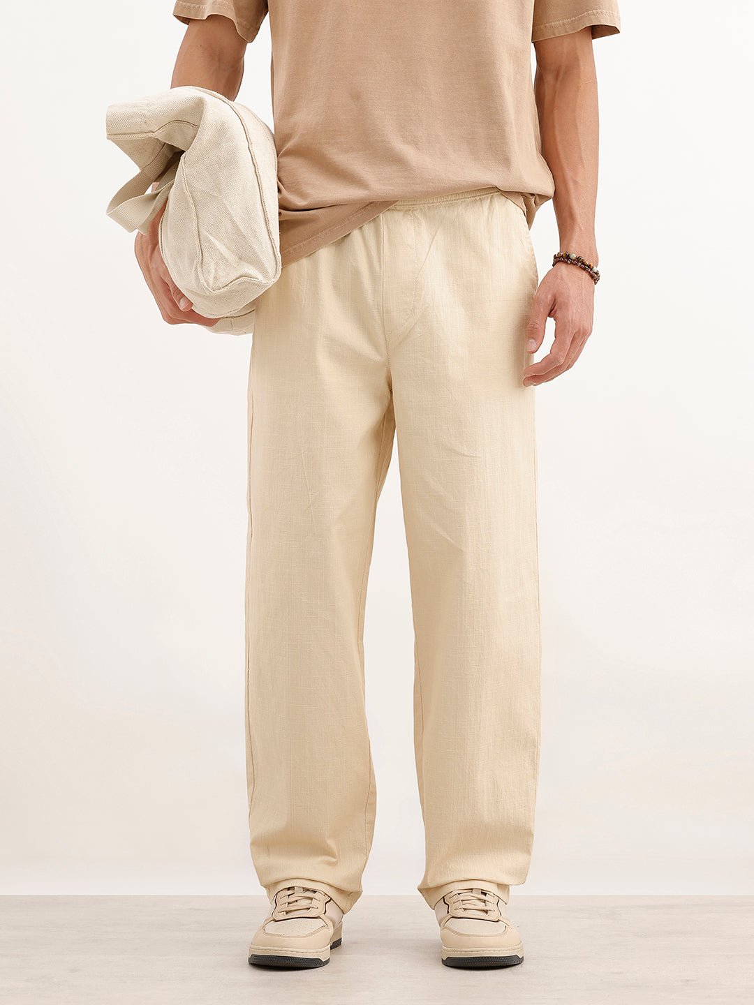Classic Solid Loose Fit Trouser | Beige
