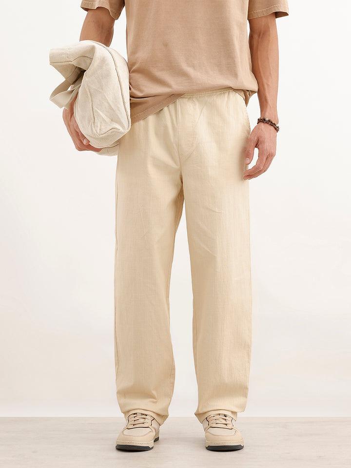 Classic Solid Loose Fit Trouser | Beige