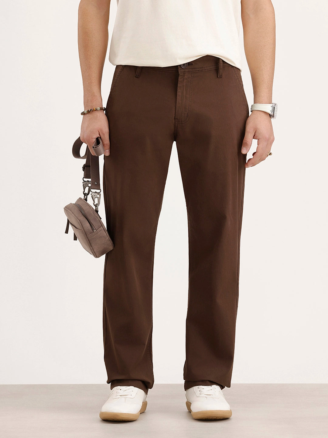 Solid Straight Fit Trouser | Brown