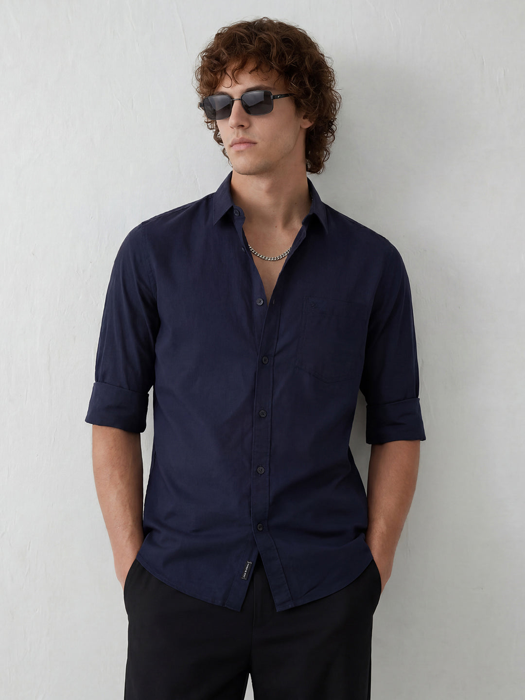 Solid Slim Fit Full Sleeve Shirt | Navy Blue