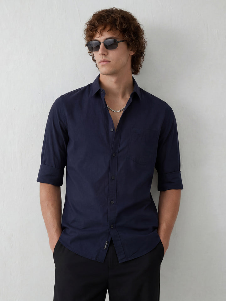 Solid Slim Fit Full Sleeve Shirt | Navy Blue