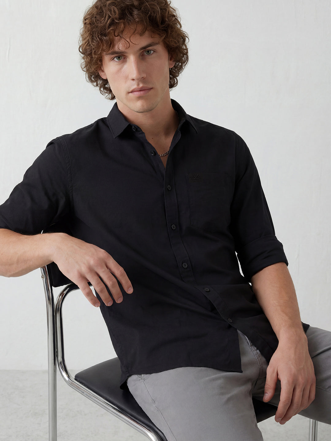 Solid Regular Fit Full Sleeve Shirt | Charcoal