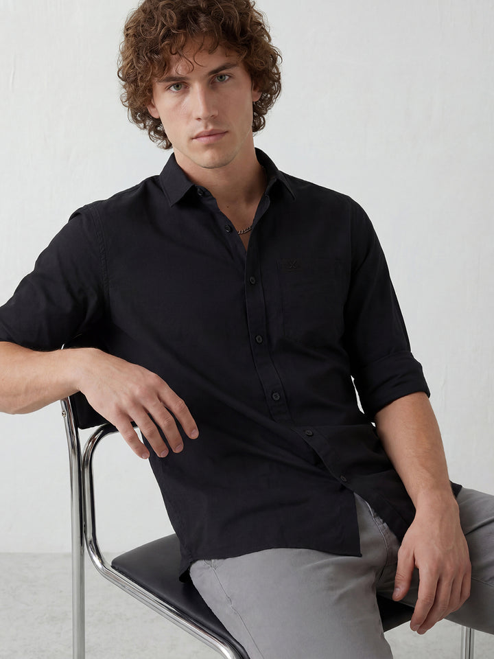 Solid Regular Fit Full Sleeve Shirt | Charcoal