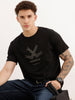 Slim Fit Placement Flock Printed T-Shirt | Black | WTS02HSSL1068S