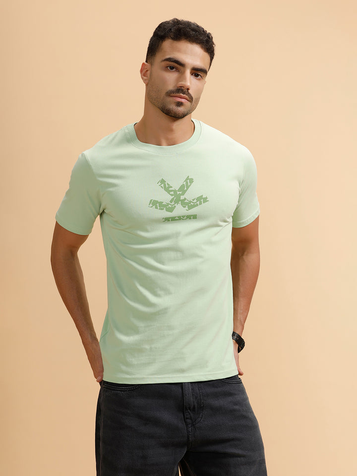 Tonal Logo Printed Slim Fit T-Shirt | Light Green