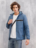 Quilted Hoodie Jacket With Tape Detail At Front I Blue