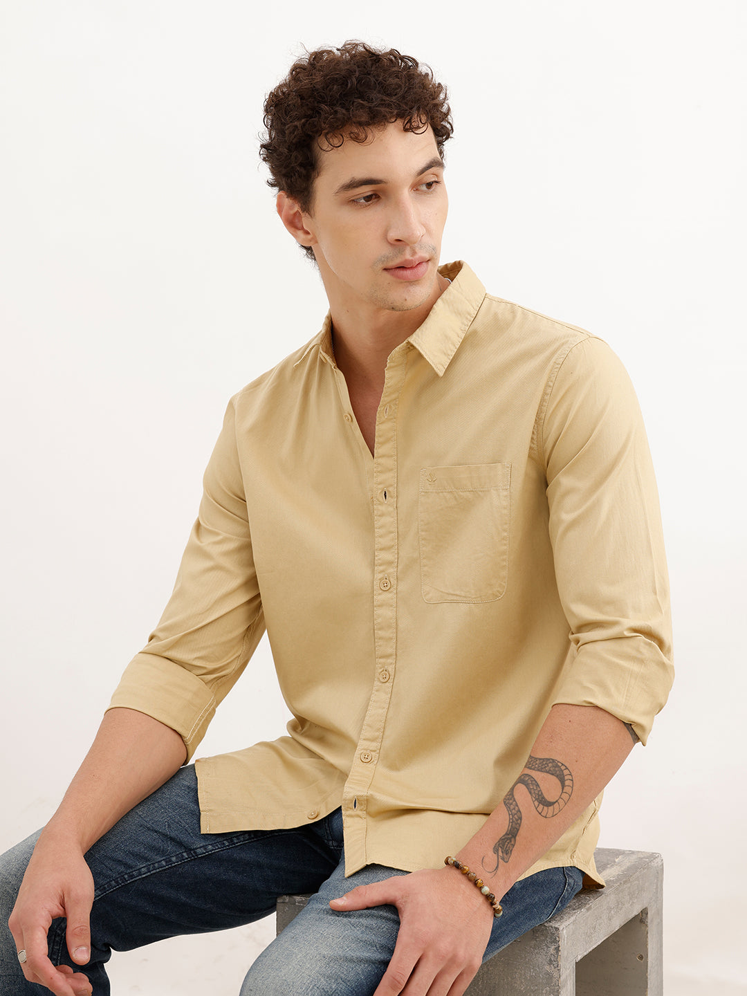 Solid Regular Fit Full Sleeve Shirt | Khaki