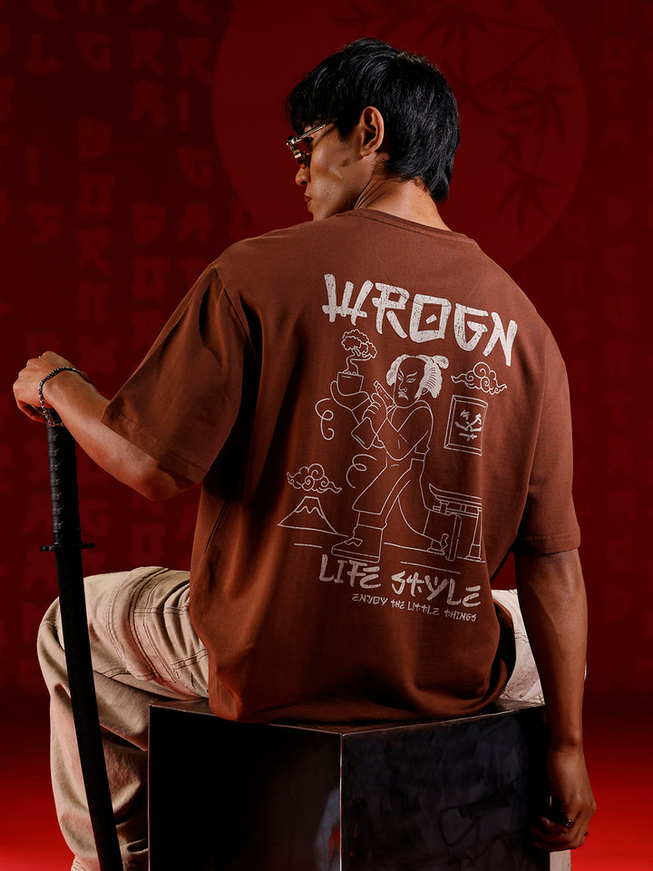 Men’s oversized chest print T-shirt | Brown