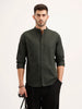 Regular Fit Mandarin Collar Textured Shirt | Dark Green