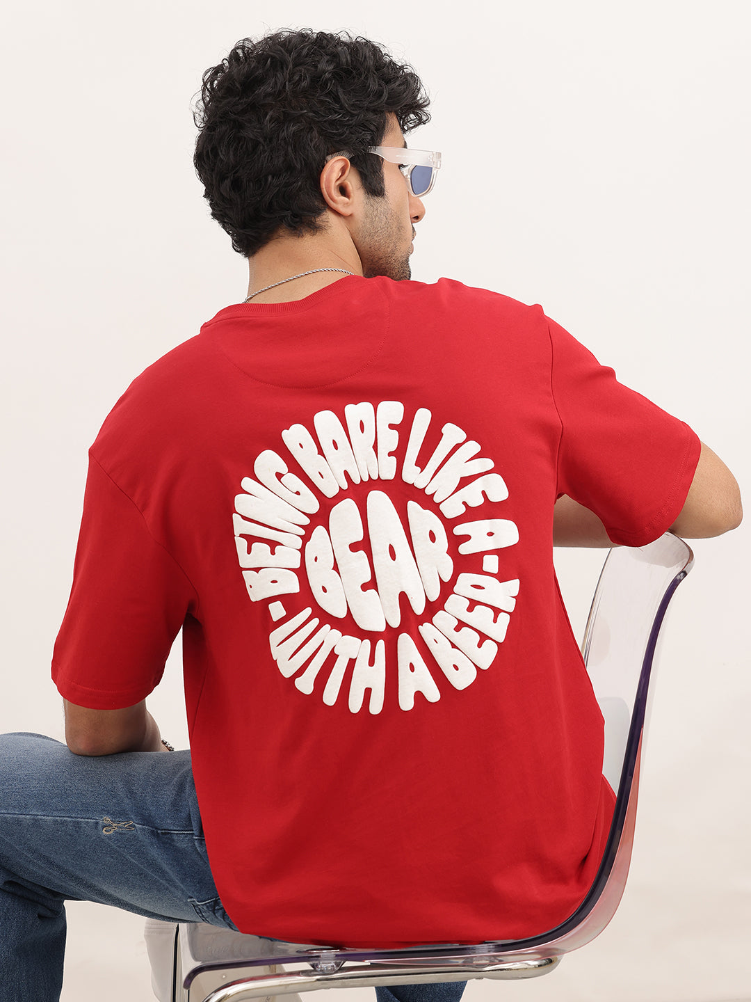 Classic Oversized Puff Printed T-Shirt | Red