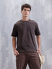 Men Solid Comfort Fit Tshirt With Pipping Detail | Dark Brown