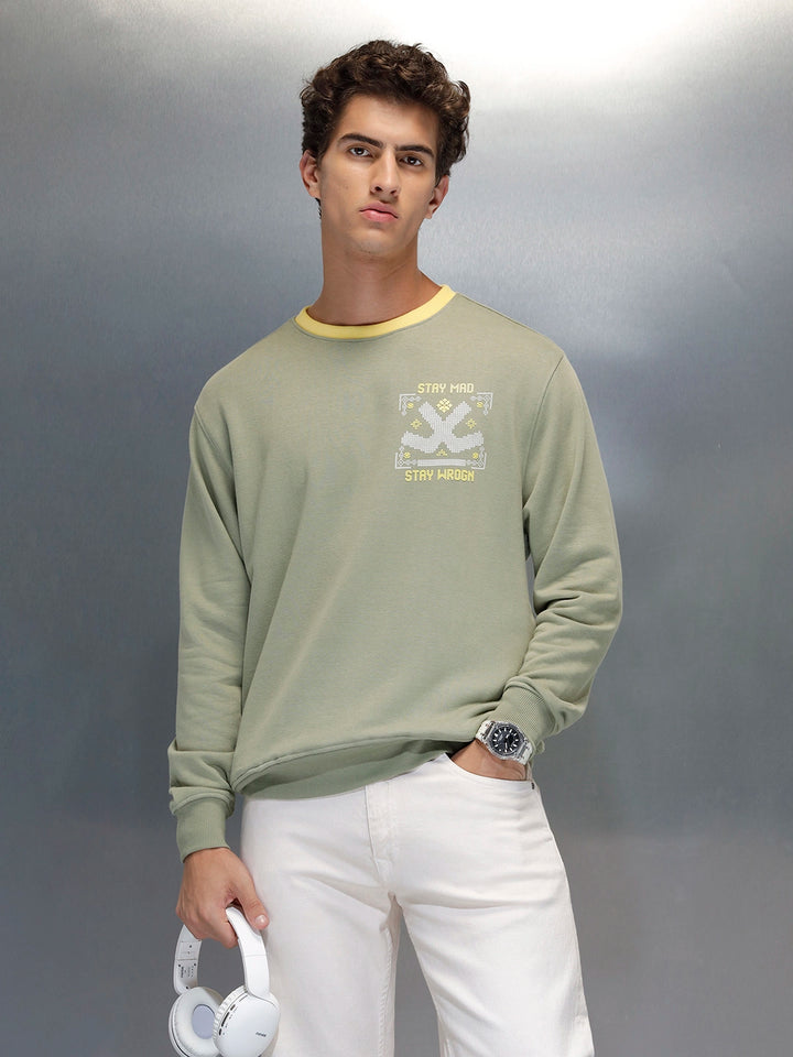 Men's Comfort Fit Wrogn branded Sweatshirt  | Light Green