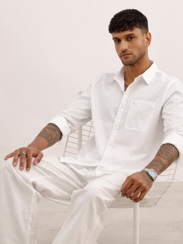 Solid Slim Fit Textured Shirt | White