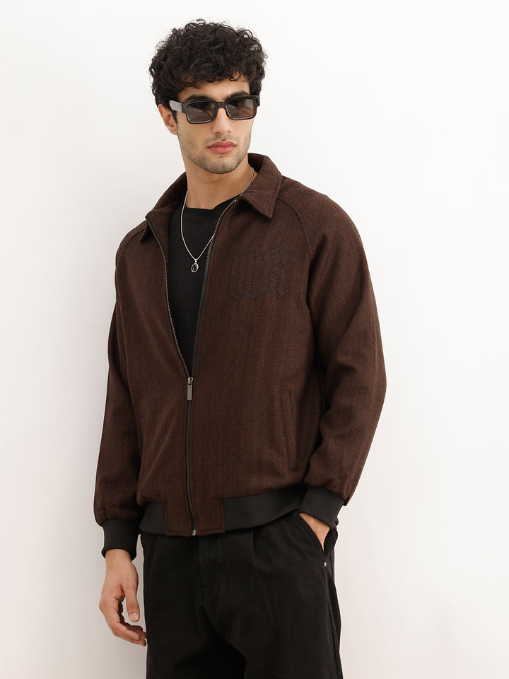 Classic Regular Fit Herringbone Brushed Jacket | Wine