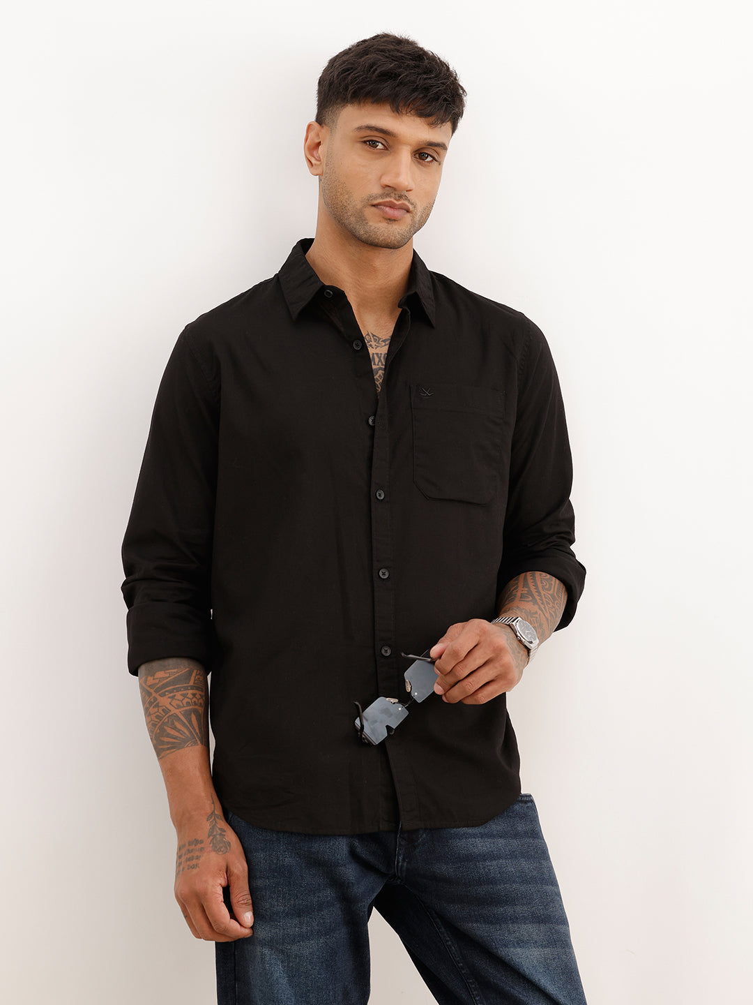 Solid Regular Fit Full Sleeve Shirt | Black | WWSH9012F