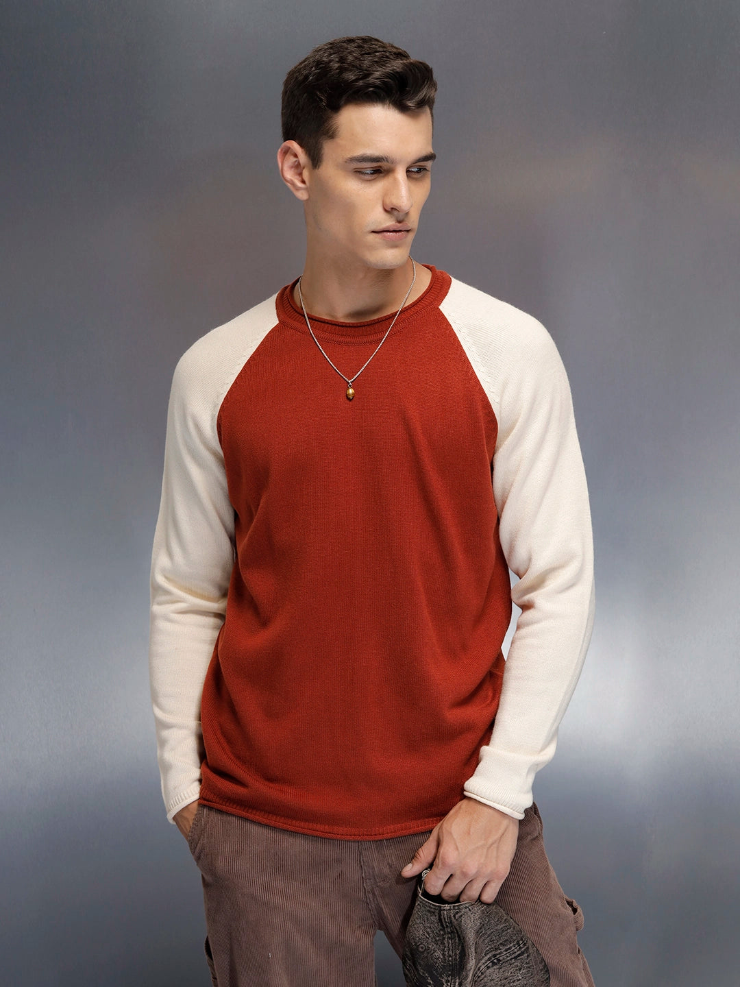 Men’s Textured Colorblock Pullover | Rust – Wrogn