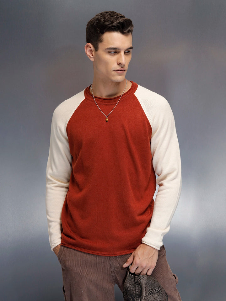 Men’s Textured Colorblock Pullover  | Rust