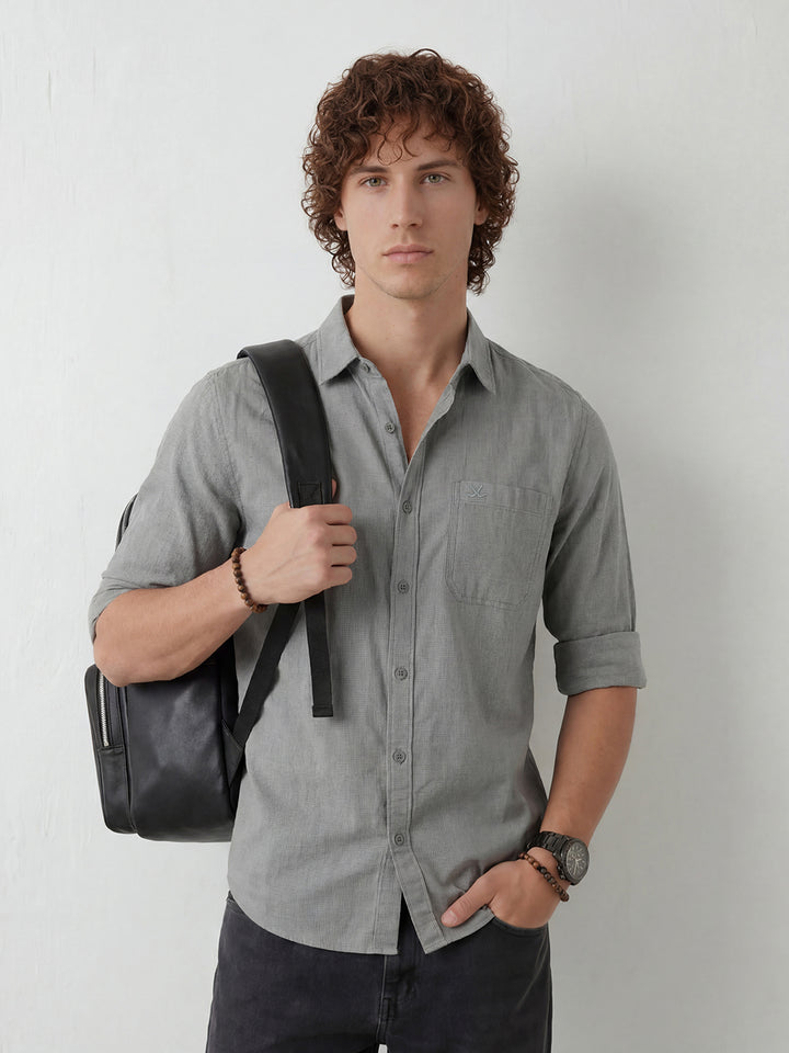 Slim Fit Solid Full Sleeve Shirt | Grey