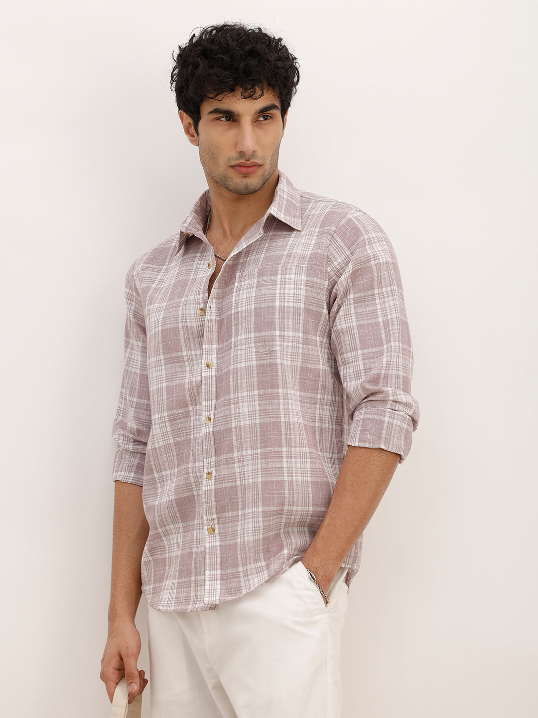 Slim Fit Checkered Full Sleeve Shirt | Brown