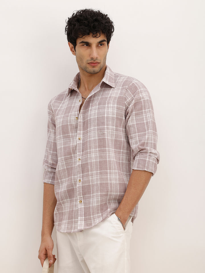 Slim Fit Checkered Full Sleeve Shirt | Brown