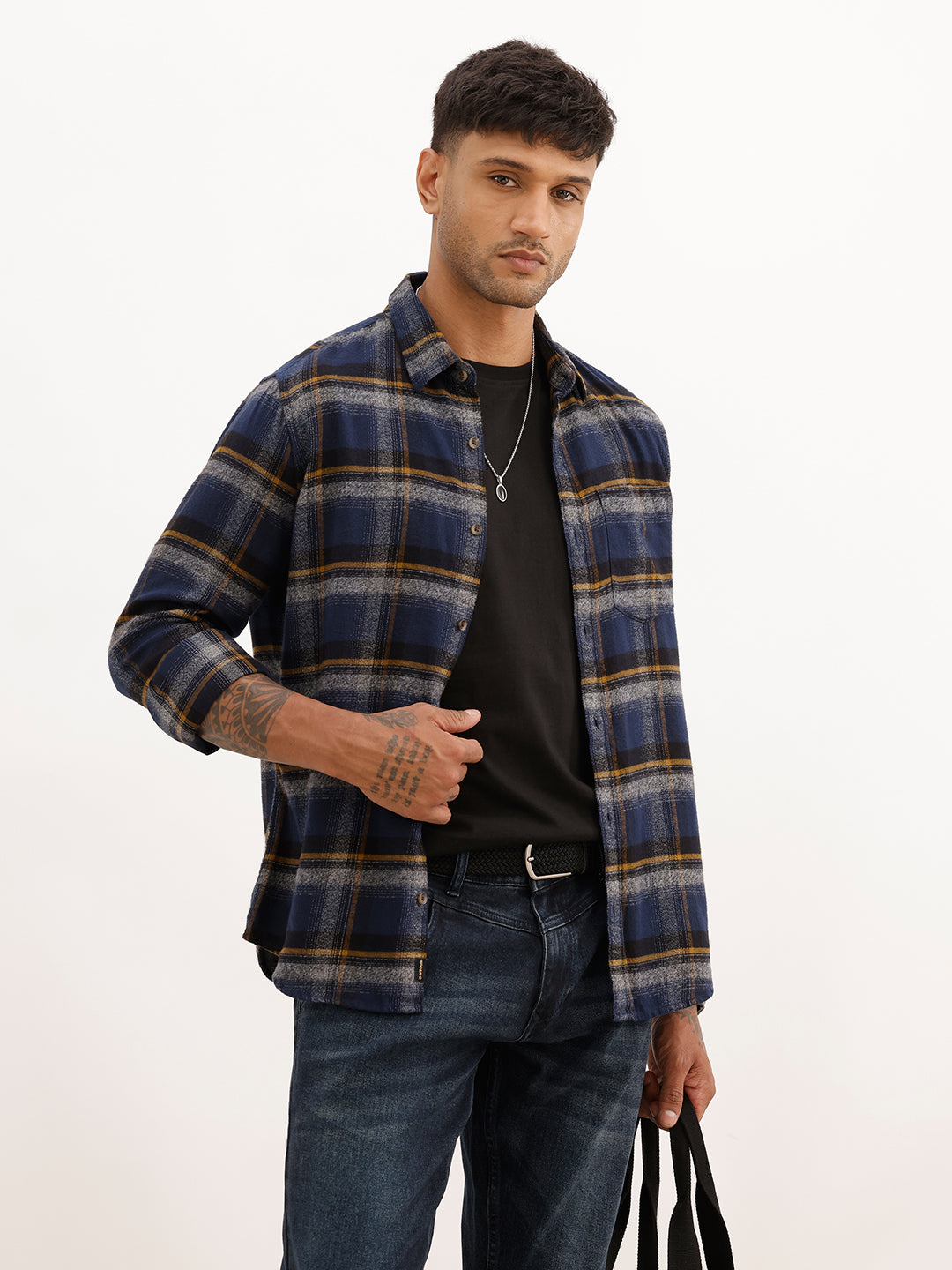 Classic Slim Fit Checkered Shirt | Navy Blue | WSH02FSSL0355S