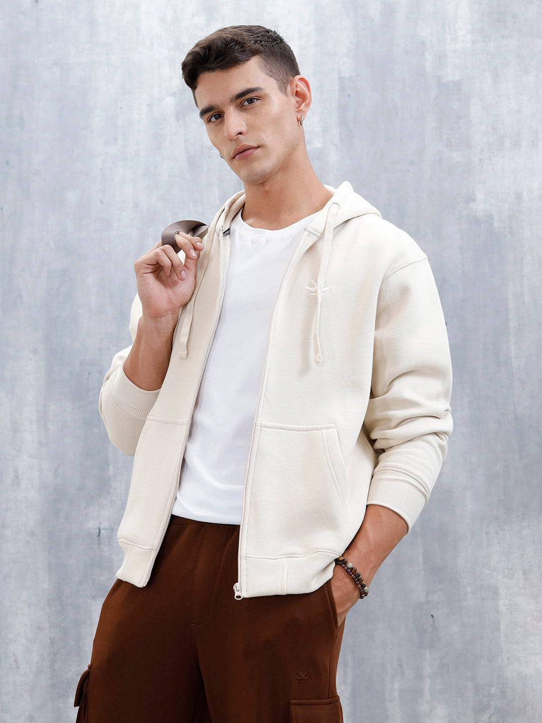 Men’s Solid Zip-Up Hoodie Sweatshirt | Tapioca