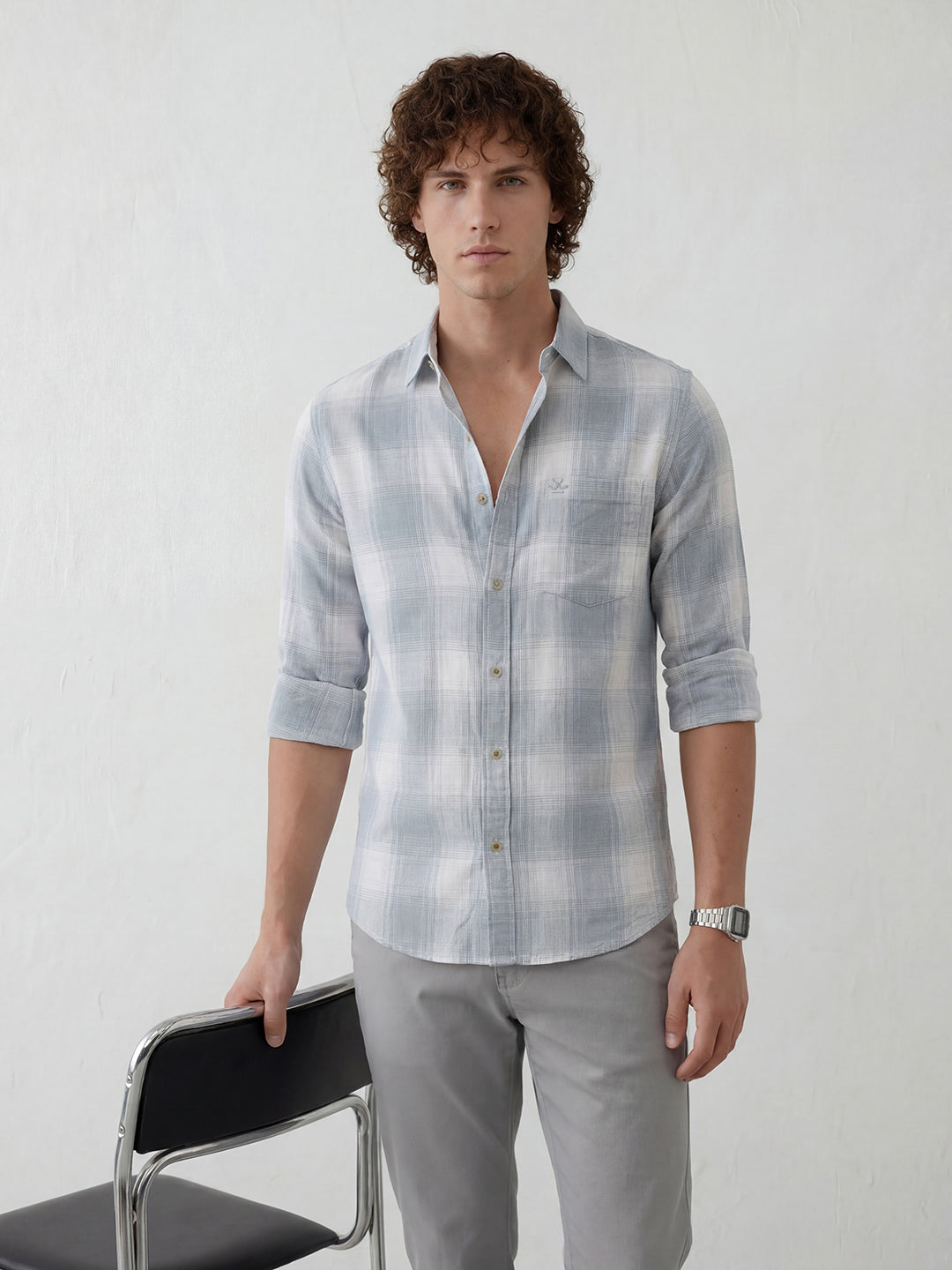 Classic Regular Fit Checkered Shirt | Light Blue