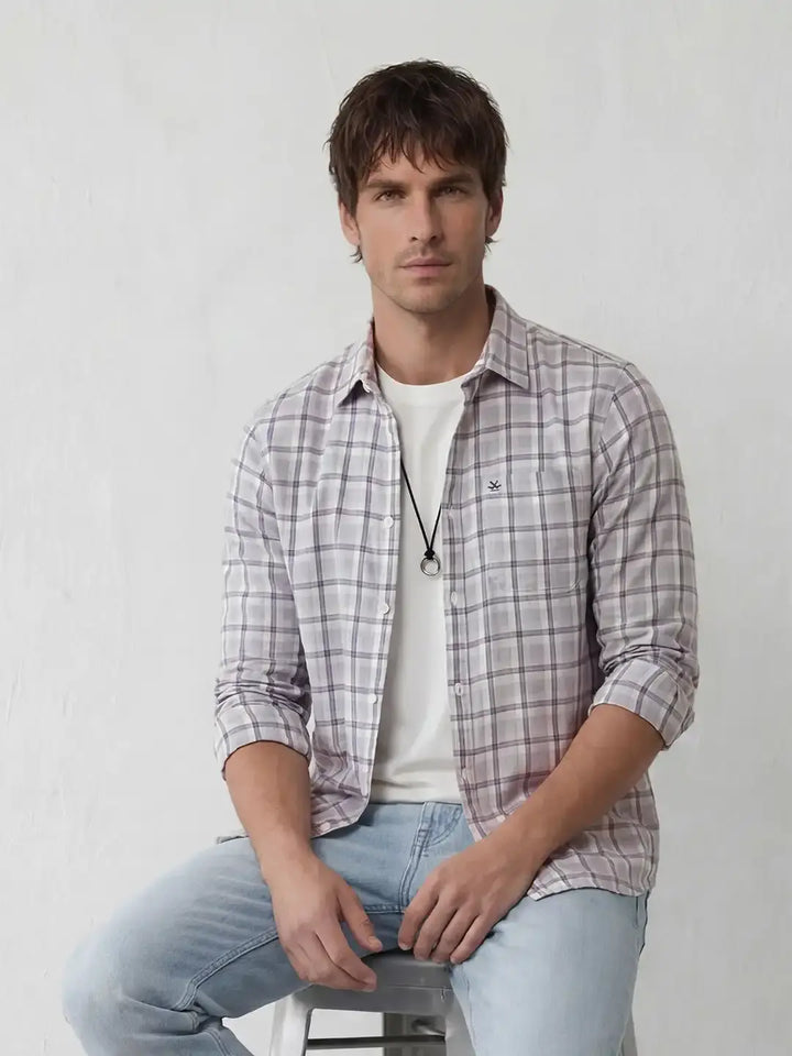 Classic Regular Fit Checkered Shirt | Grey