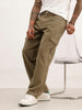 Loose Fit Solid Denim Cargo | Olive