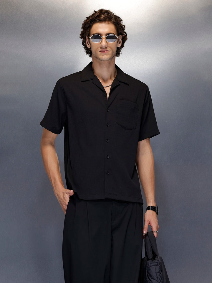 Men’s black casual camp collar shirt | Black