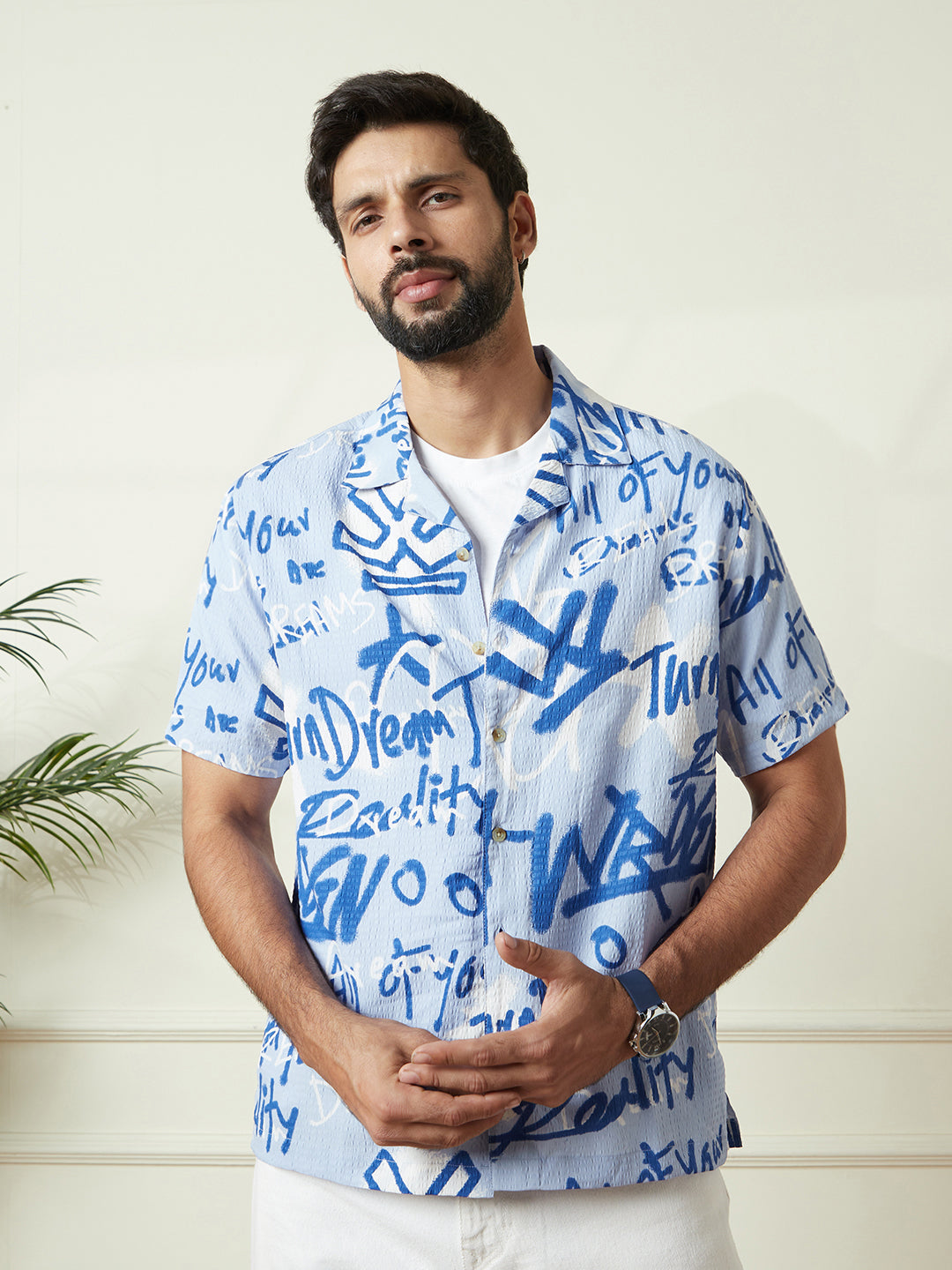 Abstract AOP Shirt in Sky Blue