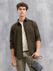 100% Cotton Enzyme Regular Fit Shirt with Contrast Stitch Line I Olive