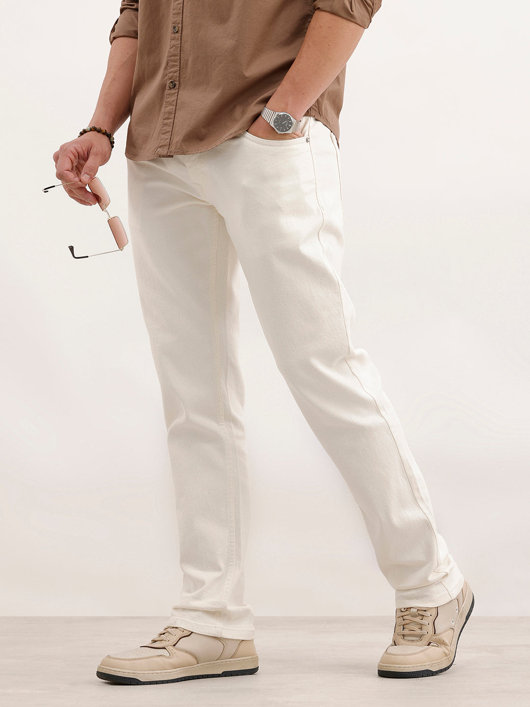 Solid Slim Fit Denim Jeans  | White