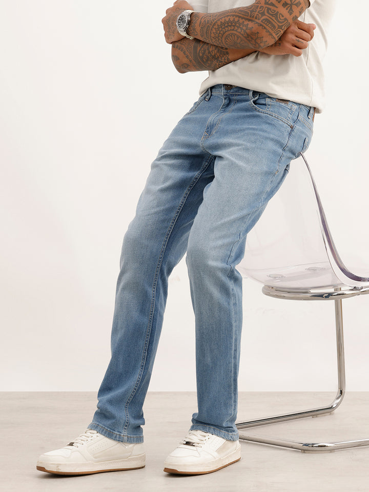 Faded Straight Fit Denim Jeans | Light Blue